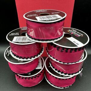 Pink Wired Ribbon Pom Pom Edge Lot of 7 Dia De Los Muertos 1 1/2" in x 14 ft